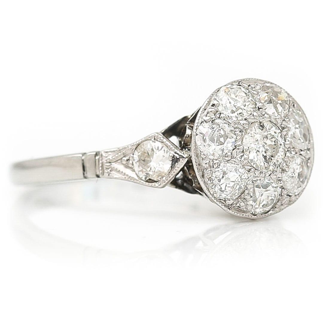 Edwardian 1ct Old Mine Cut Diamond Cluster Ring Circa 1910 For Sale 1