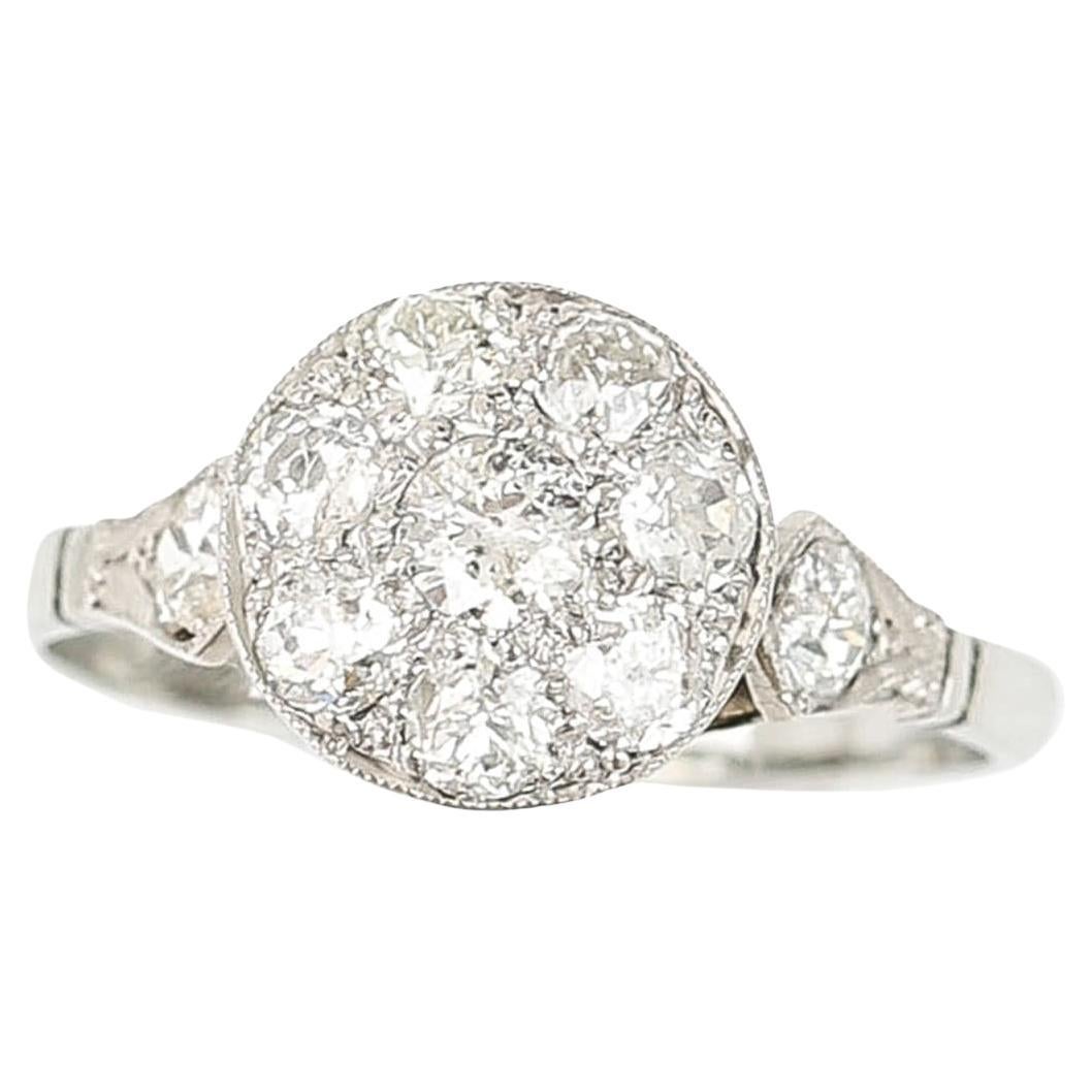 Edwardian 1ct Old Mine Cut Diamond Cluster Ring Circa 1910 For Sale