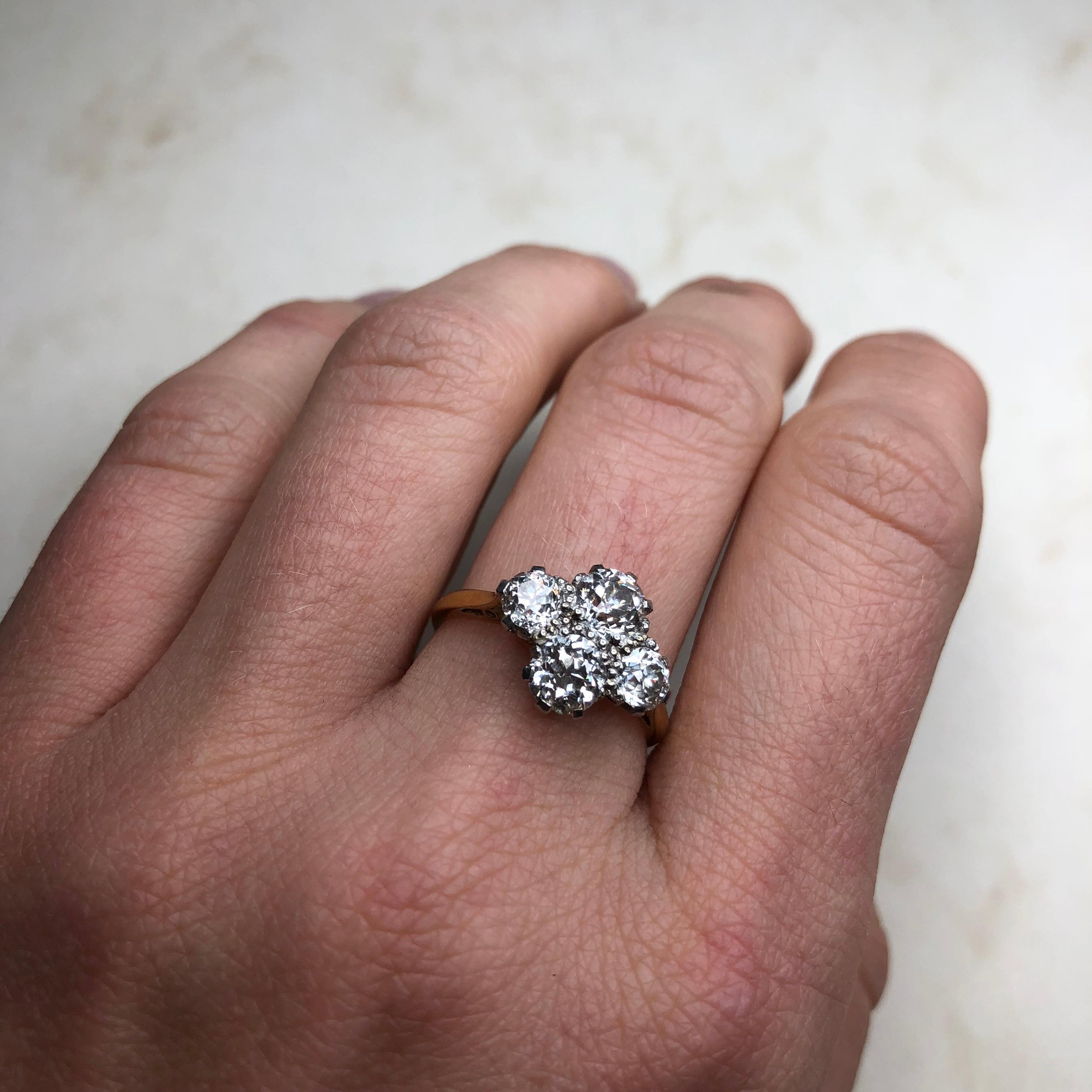 Edwardian 2 Carat Four-Stone Diamond Ring 2