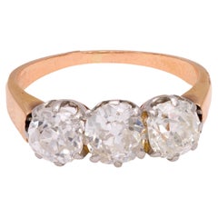 Edwardian 2 carat total weight diamond 18k yellow gold three stone ring