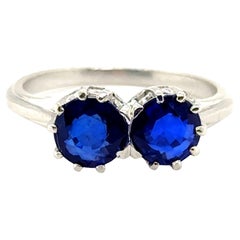 Edwardian 2 Stone Sapphire Ring Platinum 2 Carat Antique 1900s Original