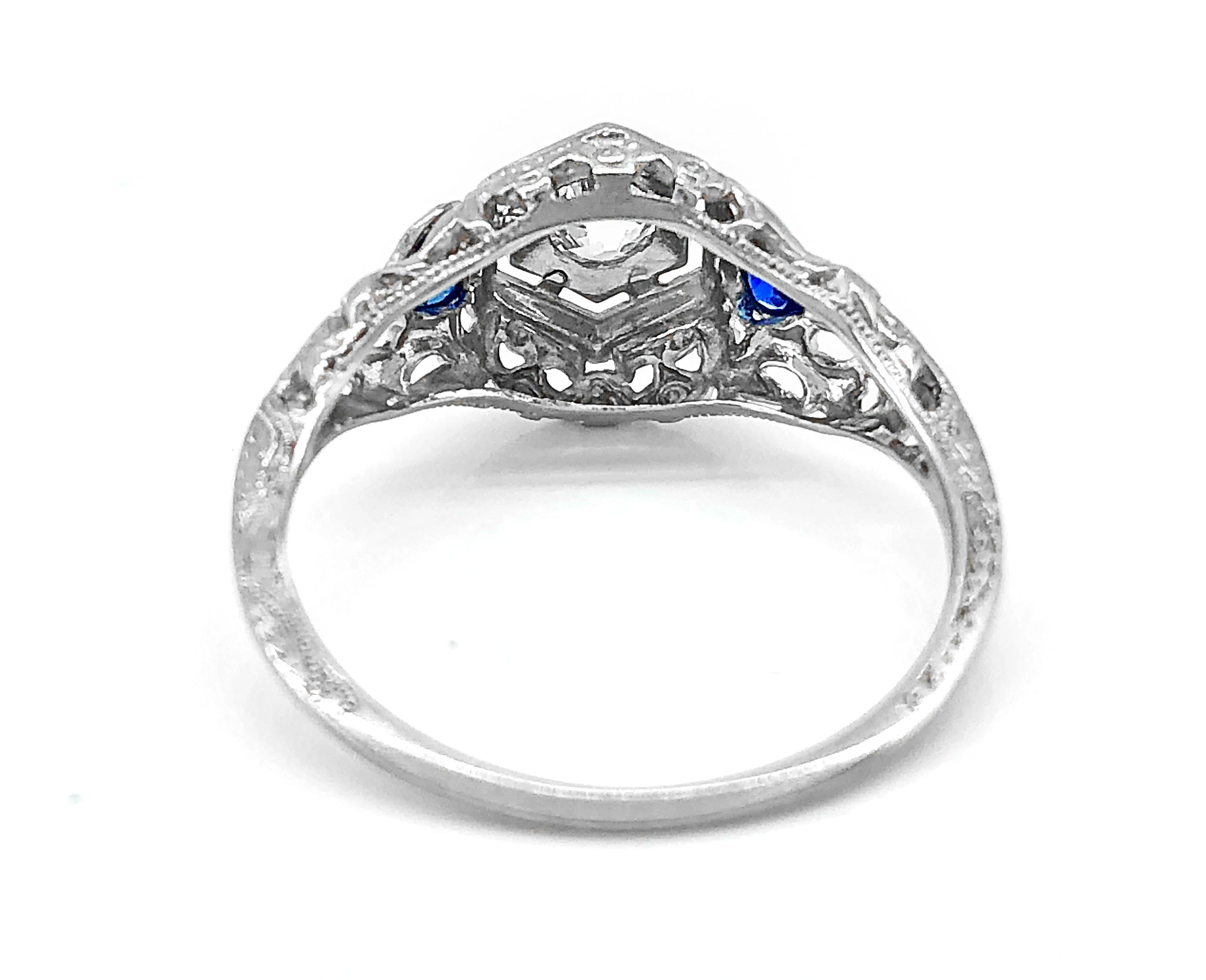 Old European Cut Edwardian .20 Carat T.W. Diamond and .40 Carat T.W. Sapphire Ring 18 Karat