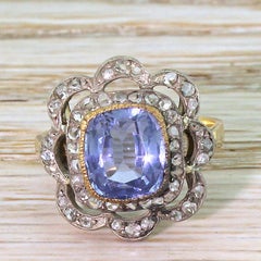 Edwardian 2.00 Carat Sapphire and 1.00 Carat Rose Cut Diamond Ring