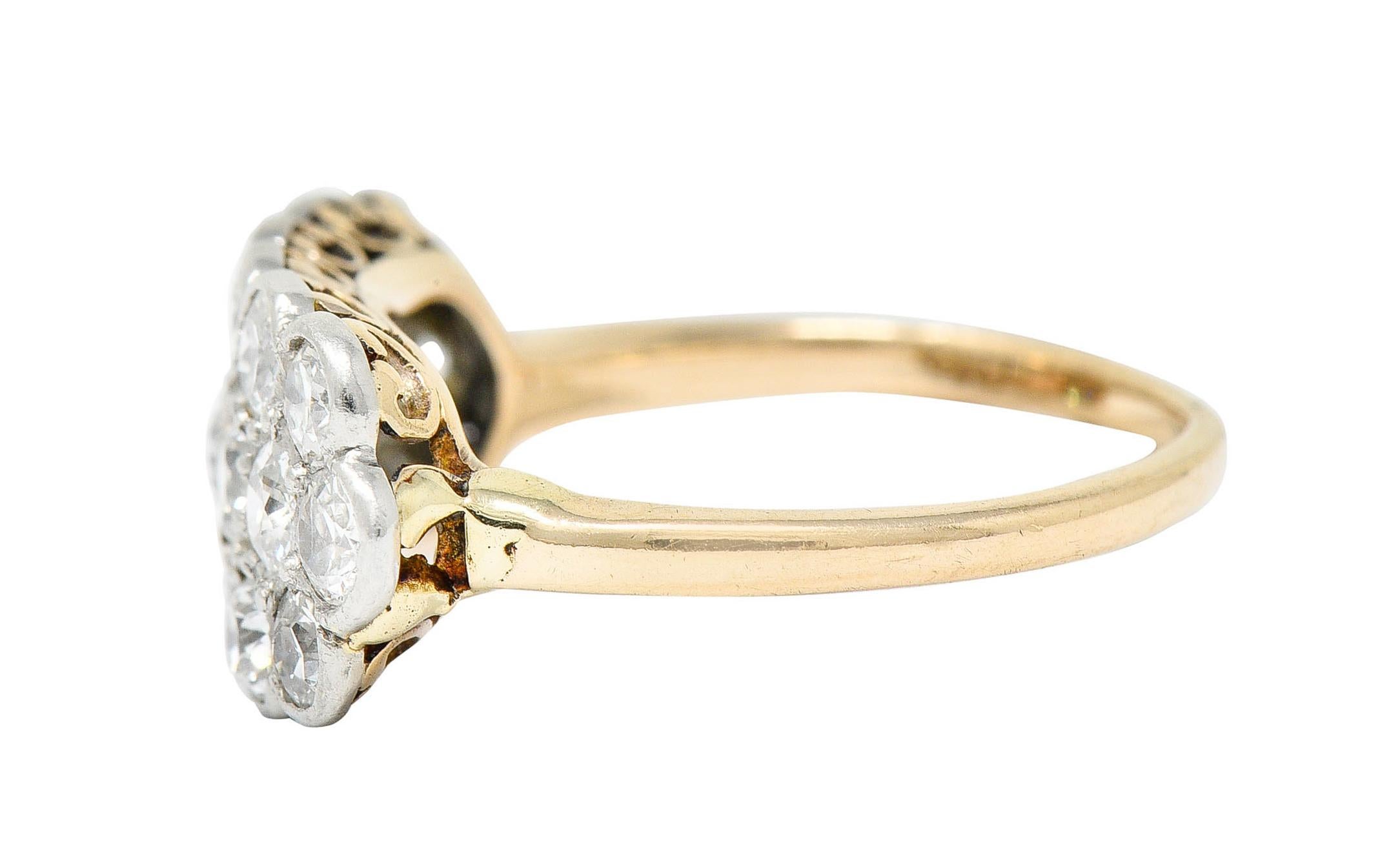 Women's or Men's Edwardian 2.00 Carats Diamond Platinum-Topped 14 Karat Gold Cluster Band Ring
