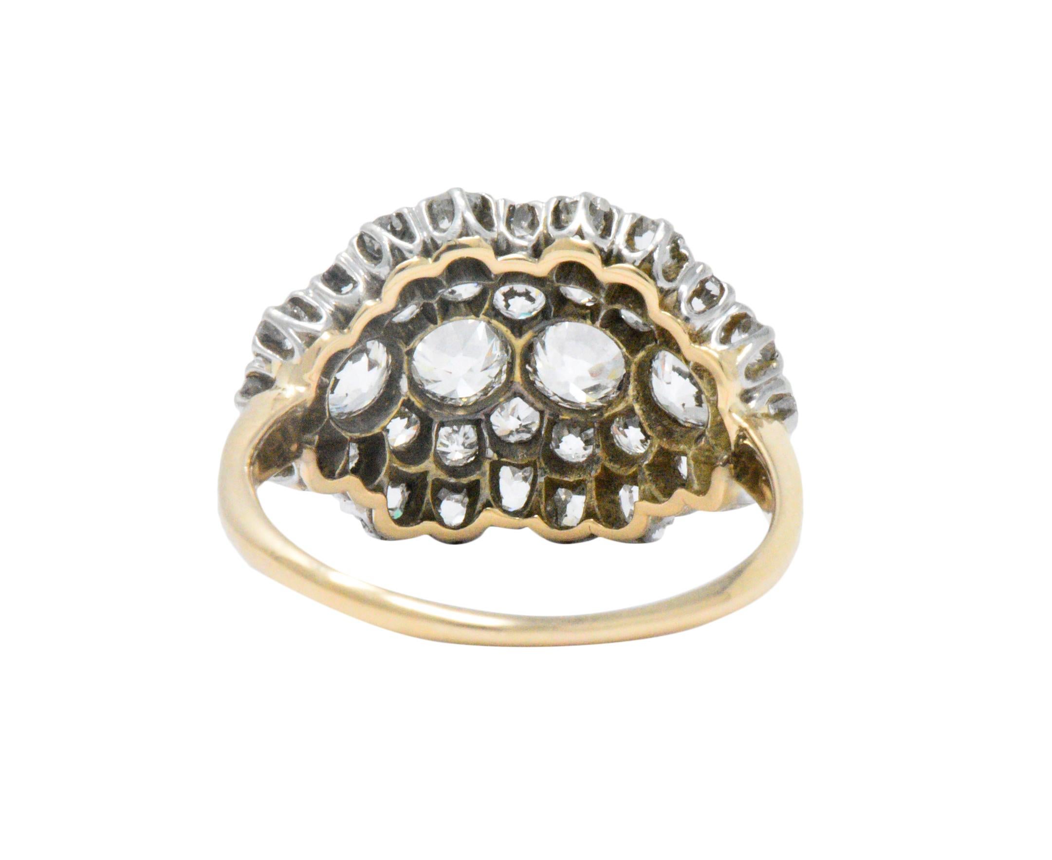 Women's or Men's Edwardian 2.00 CTW Diamond Platinum & 14 Karat Gold Alternative Cluster Ring