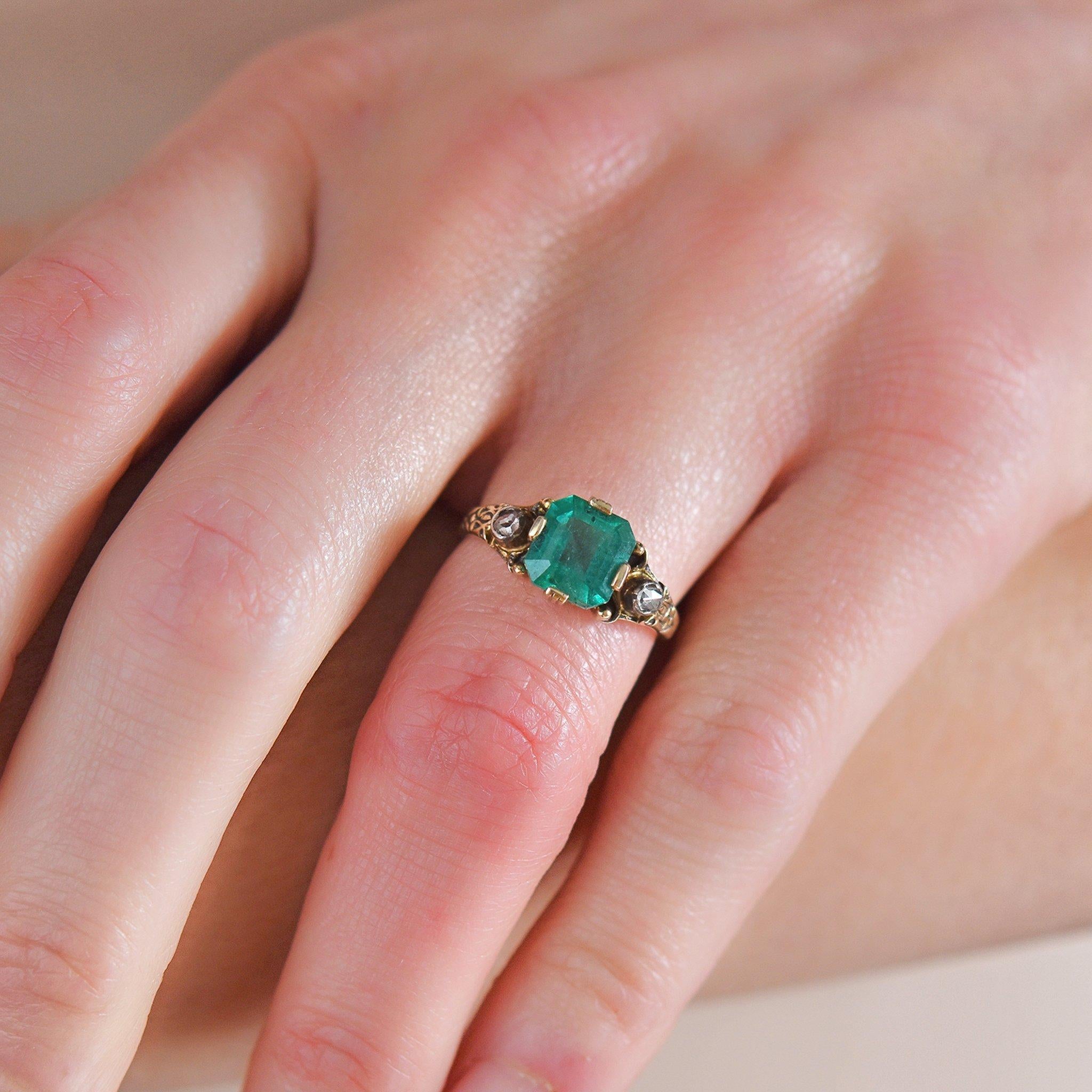 Edwardian 2.00 Total Carat Colombian Emerald and Diamond Ring 1