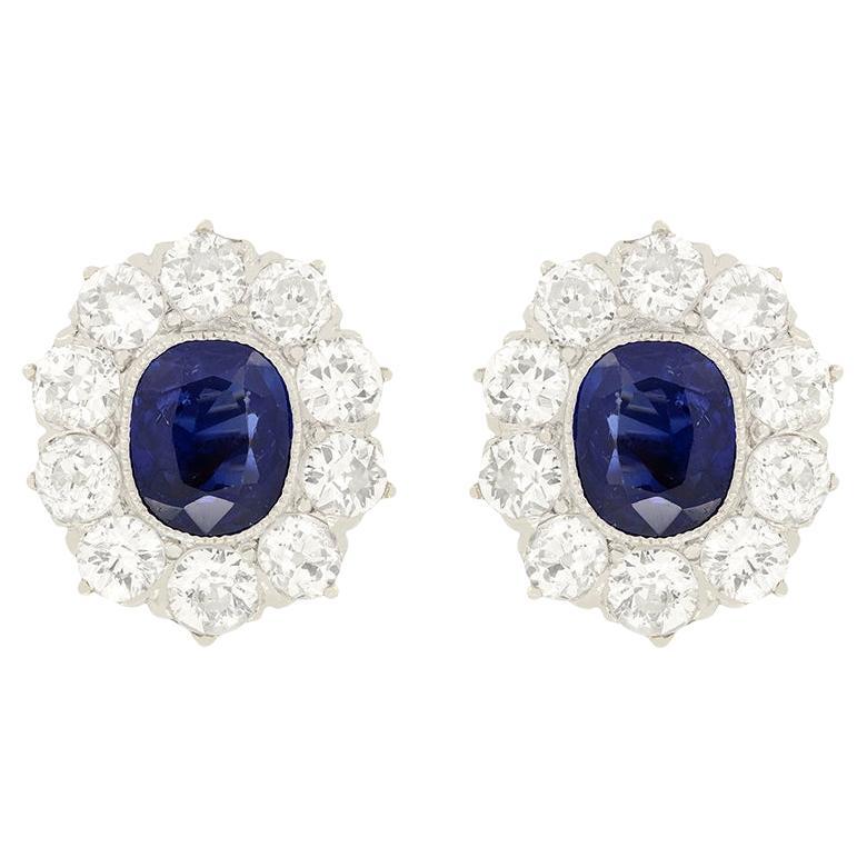 Pendientes eduardianos en racimo de zafiros y diamantes de 2,00 ct, c.1910