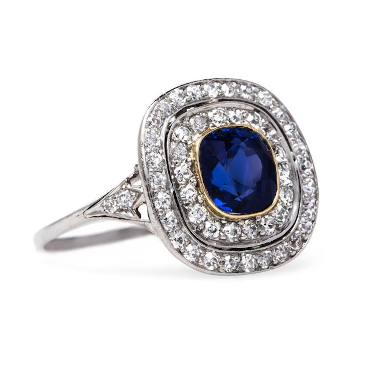 Edwardian 2.05 Carat Ceylon Sapphire Diamond Engagement Ring In Excellent Condition In Beverly Hills, CA