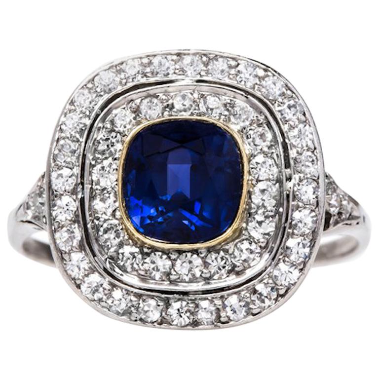 Edwardian 2.05 Carat Ceylon Sapphire Diamond Engagement Ring