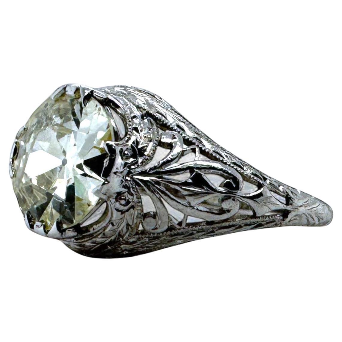 Edwardian 2.05 Carat Old European Cut Diamond Engagement Ring GIA