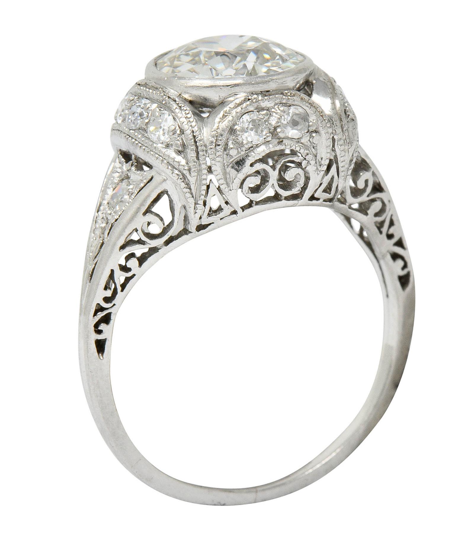 Edwardian 2.05 Carat Diamond Platinum Filigree Engagement Ring GIA 5