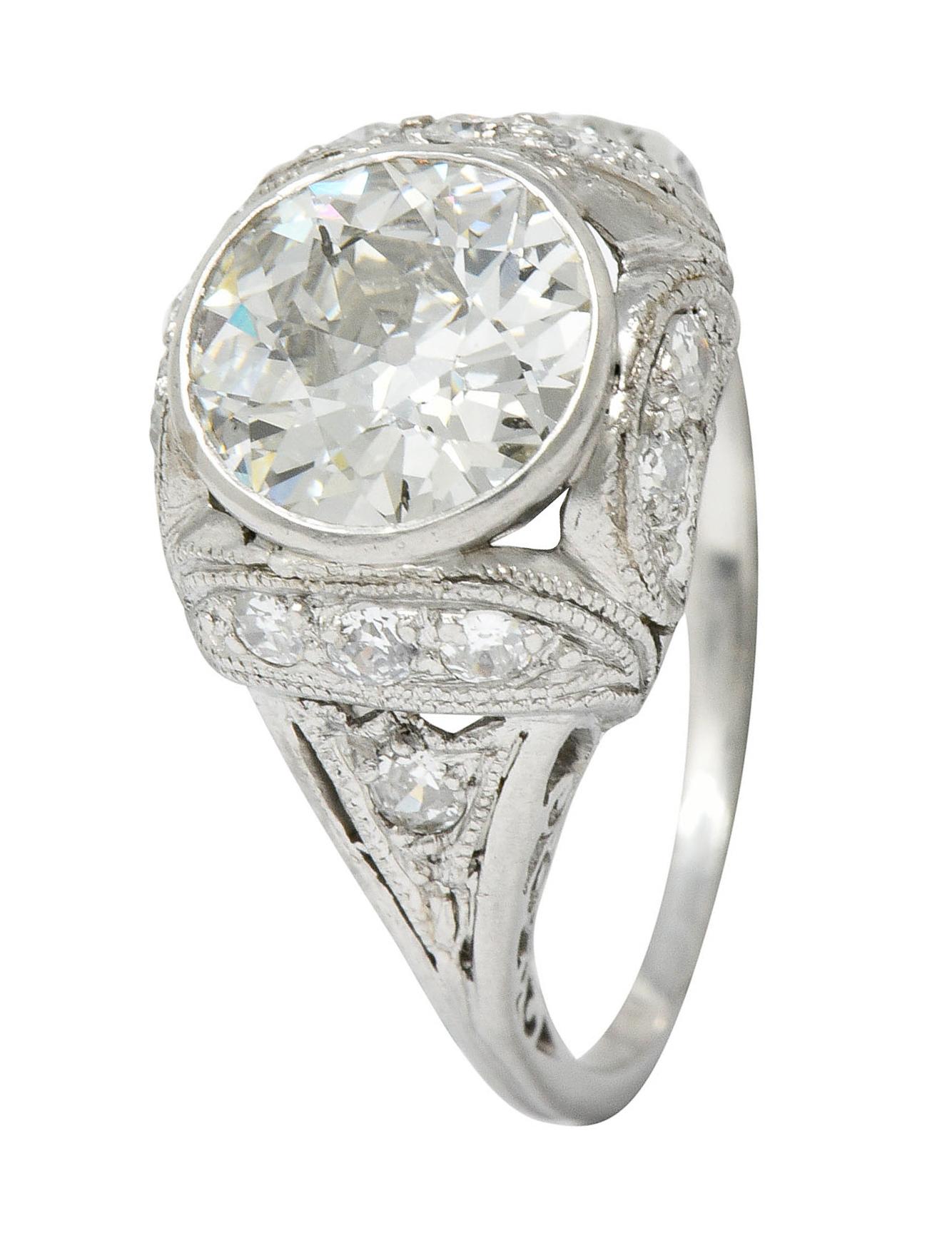 Edwardian 2.05 Carat Diamond Platinum Filigree Engagement Ring GIA 6