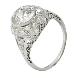 Edwardian 2.05 Carat Diamond Platinum Filigree Engagement Ring GIA