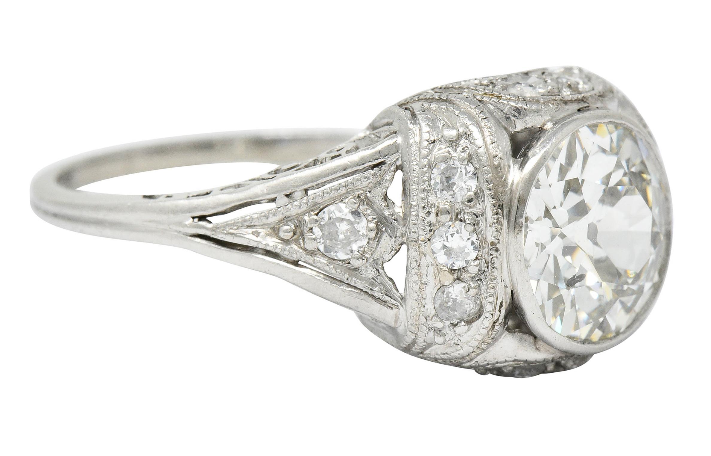 Old European Cut Edwardian 2.05 Carat Diamond Platinum Filigree Engagement Ring GIA