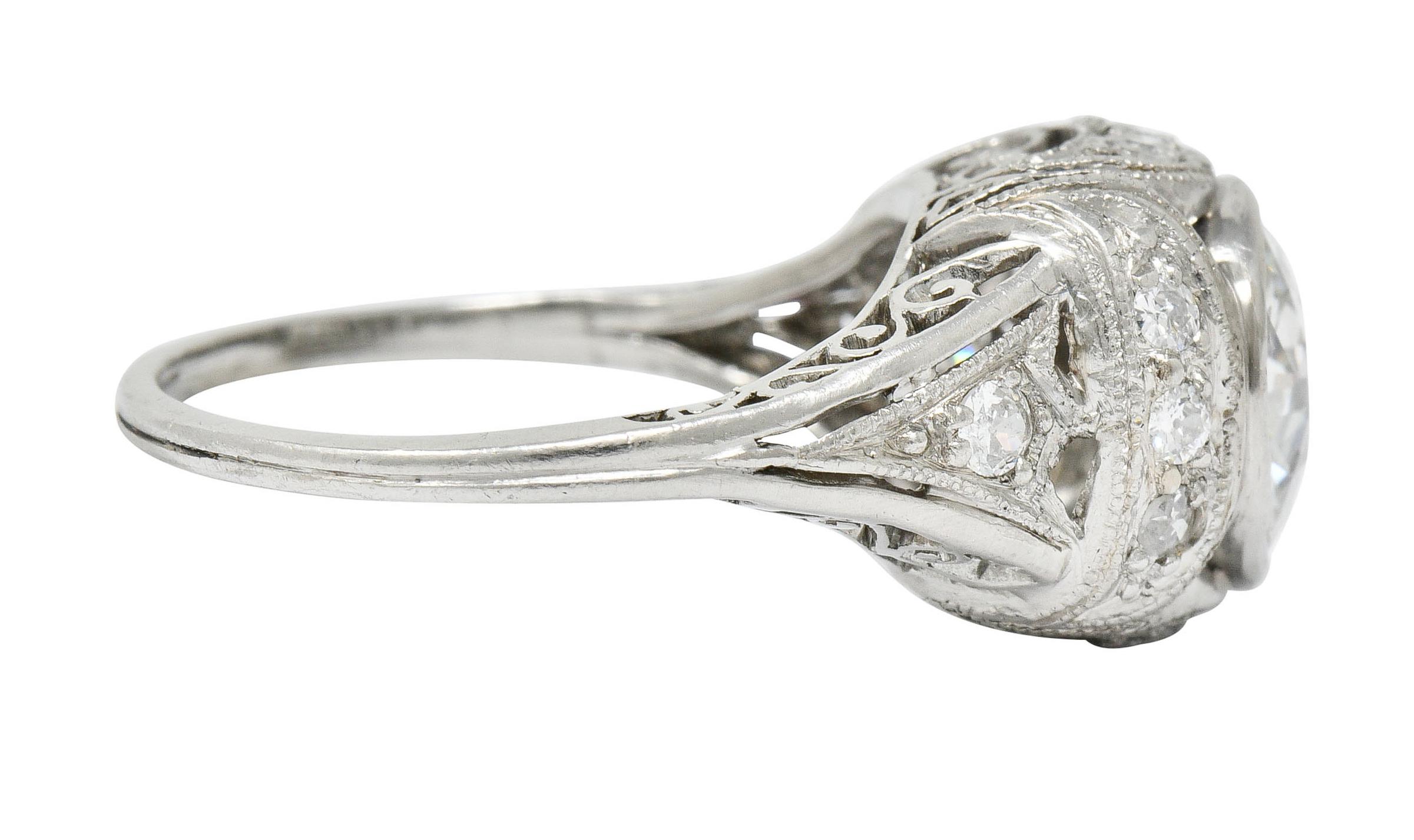 Edwardian 2.05 Carat Diamond Platinum Filigree Engagement Ring GIA In Excellent Condition In Philadelphia, PA