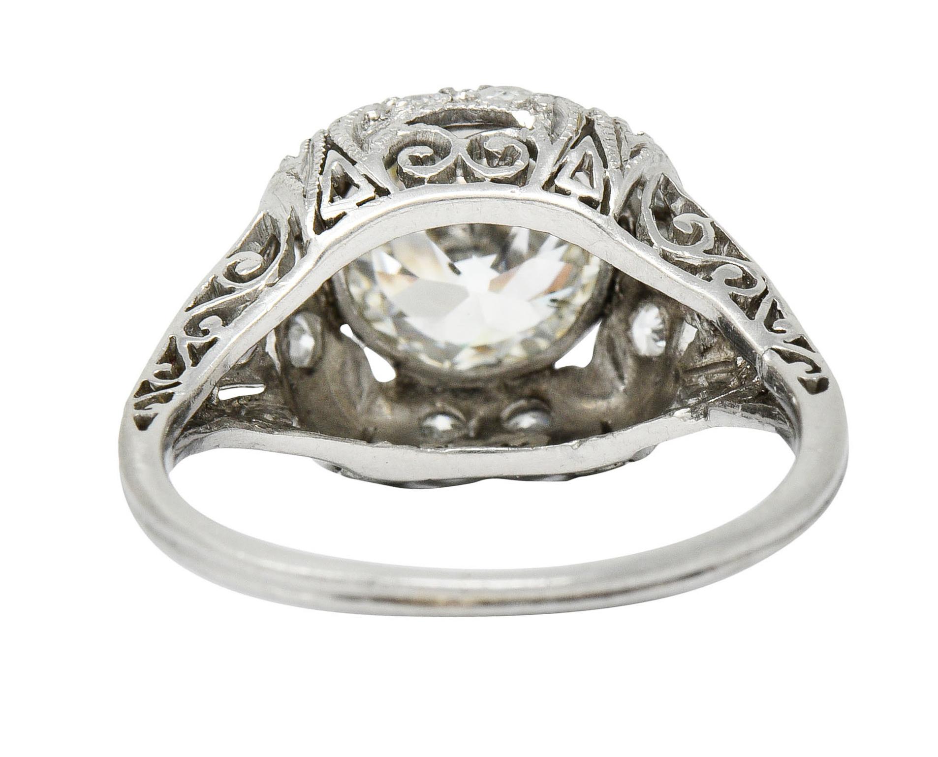 Women's or Men's Edwardian 2.05 Carat Diamond Platinum Filigree Engagement Ring GIA