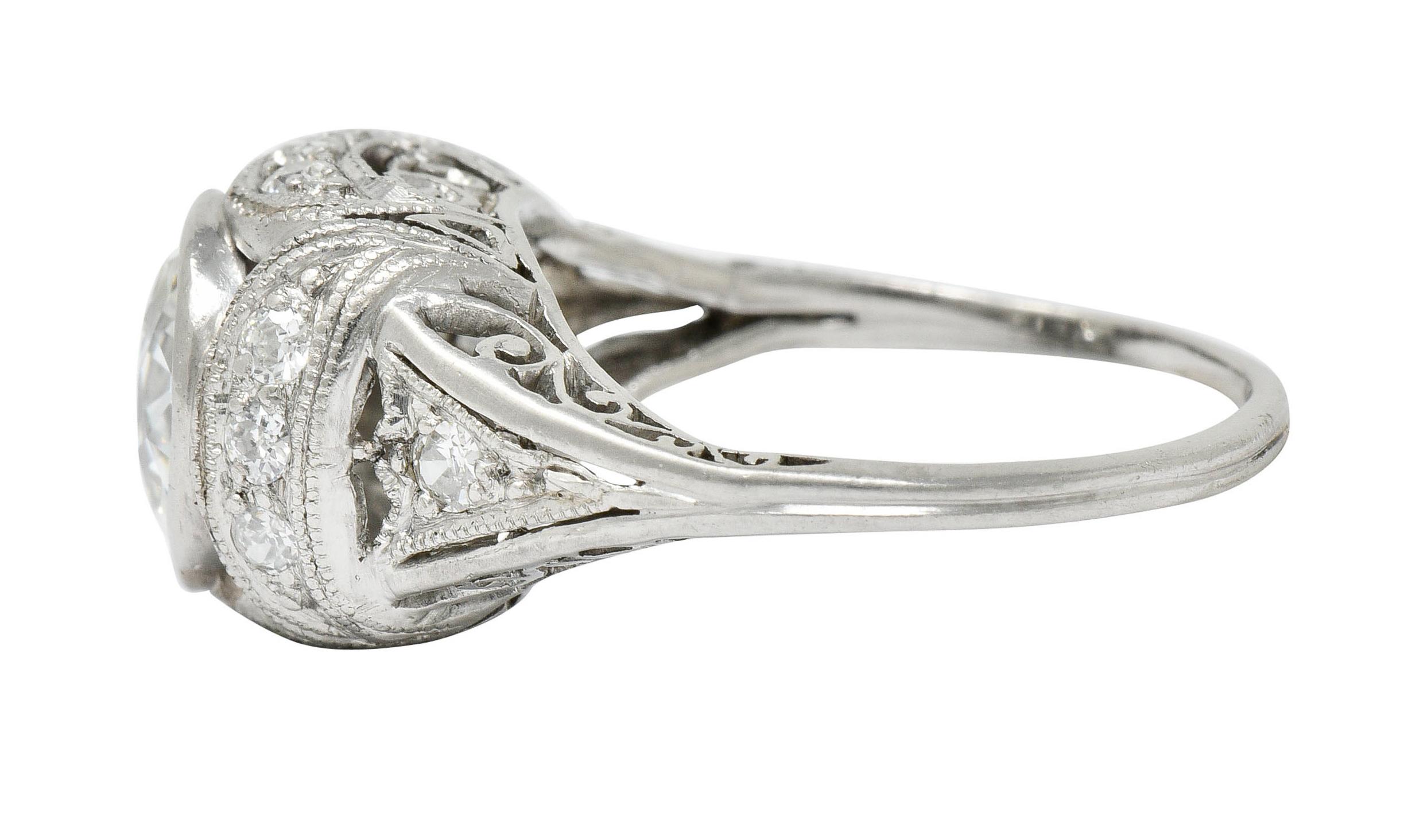 Edwardian 2.05 Carat Diamond Platinum Filigree Engagement Ring GIA 1