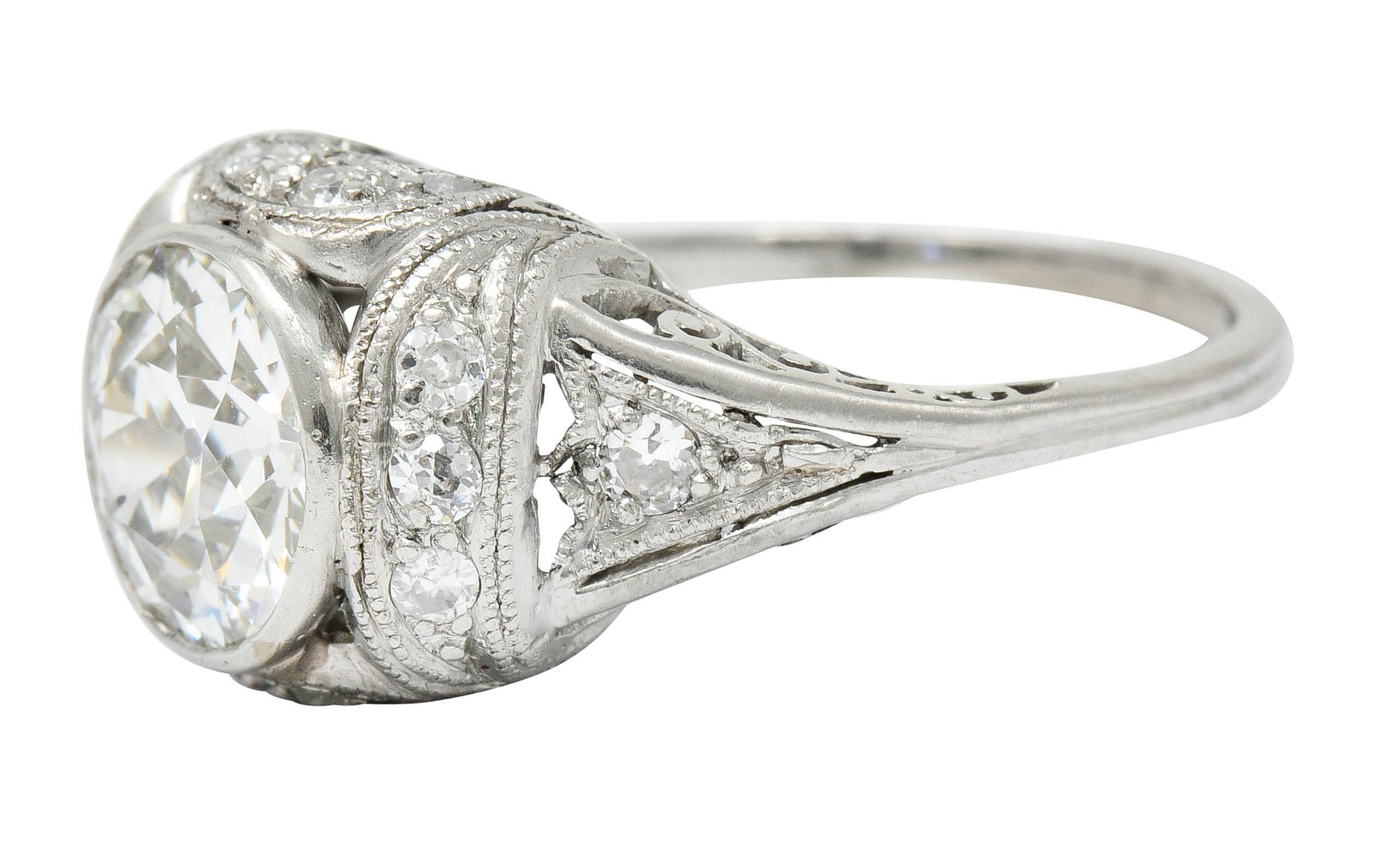 Edwardian 2.05 Carat Diamond Platinum Filigree Engagement Ring GIA 2