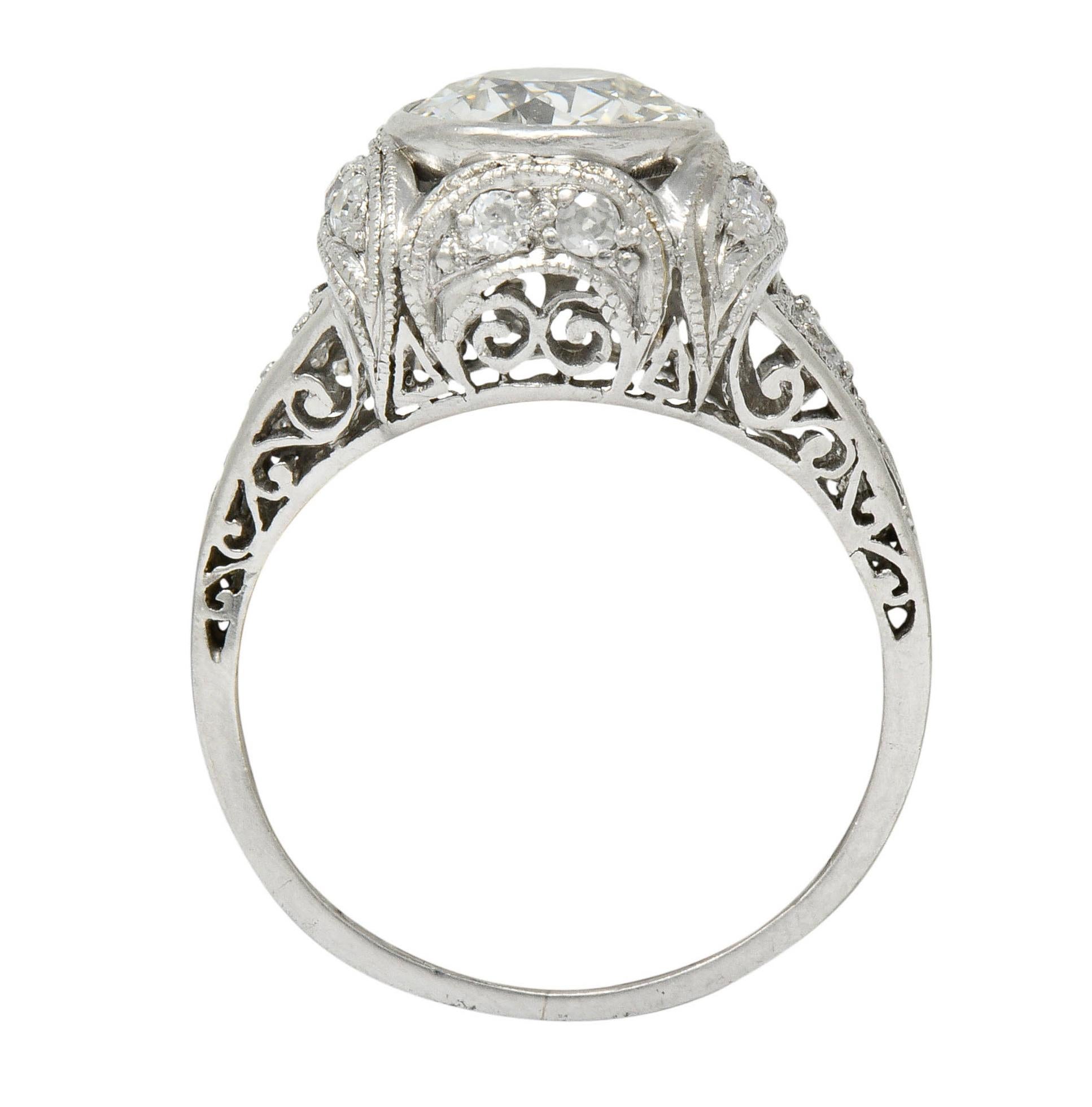 Edwardian 2.05 Carat Diamond Platinum Filigree Engagement Ring GIA 3