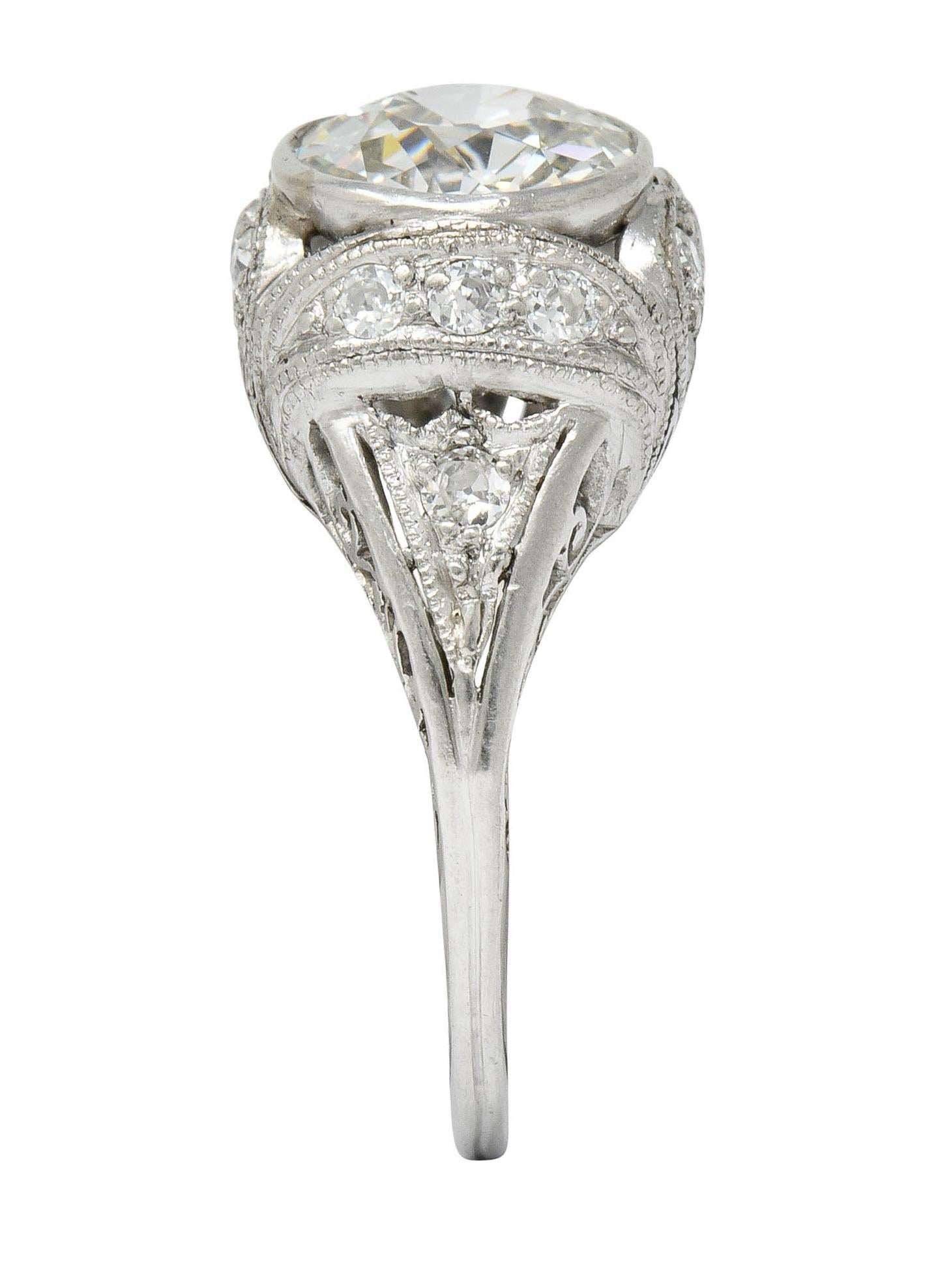 Edwardian 2.05 Carat Diamond Platinum Filigree Engagement Ring GIA 4