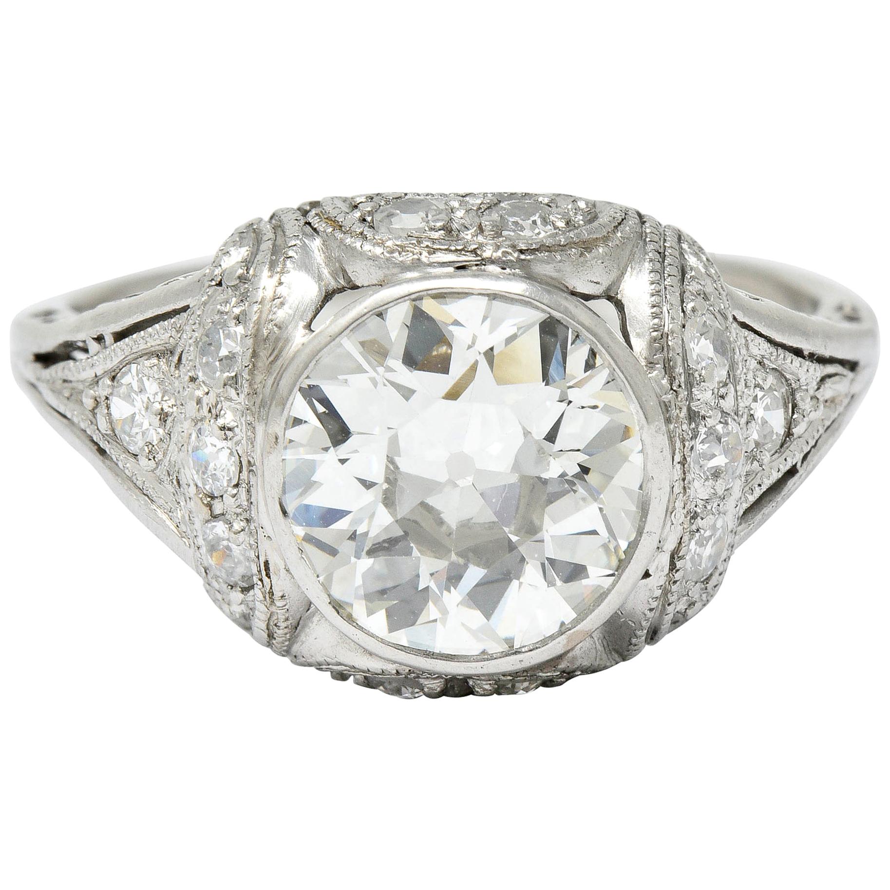 Edwardian 2.05 Carat Diamond Platinum Filigree Engagement Ring GIA