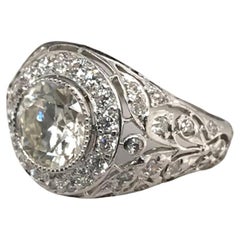 Anillo de compromiso eduardiano con halo de diamantes vintage de 2,06 quilates