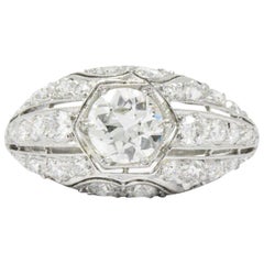 Bague à anneau en platine avec diamant européen ancien de 2::06 CTW GIA de style édouardien