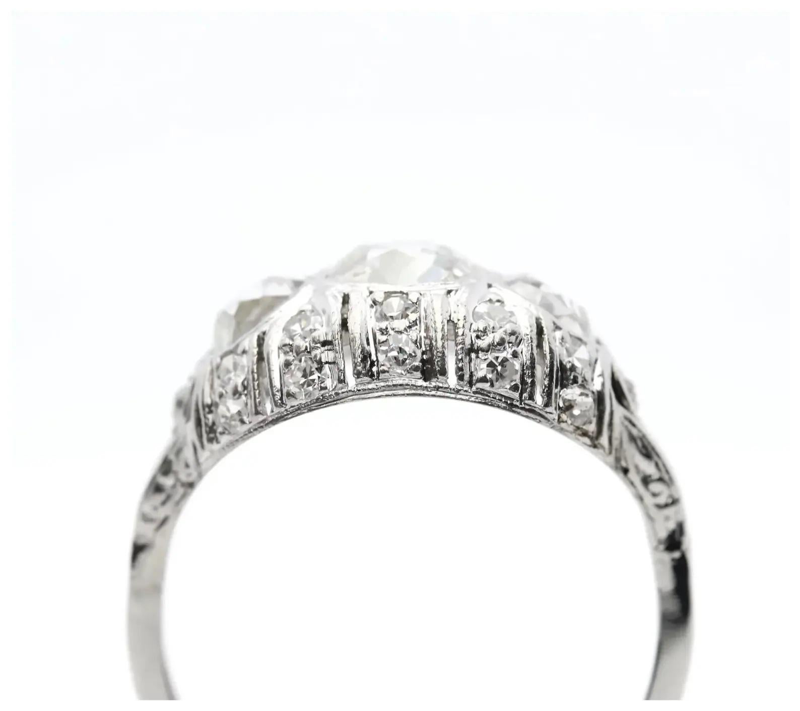 Women's Edwardian 2.06 Ctw Old Mine Cut Diamond Three Stone Ring in Platinum For Sale