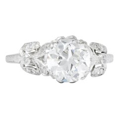 Edwardian 2.07 Carat European Cut Diamond Platinum Floral Engagement Ring GIA