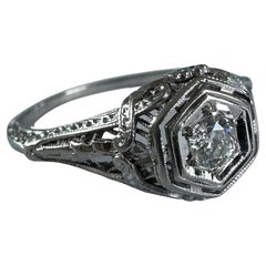 Edwardian .20ct Diamond 18K White Gold Filigree Engagement Ring