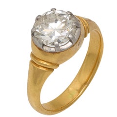 Edwardian 2.10 carat old European cut diamond 18k yellow gold engagement ring