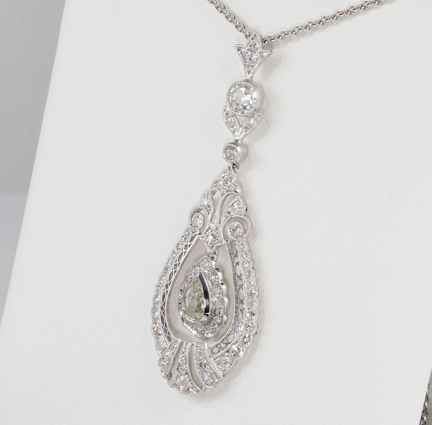 Women's Edwardian 2.10 Carat Diamond Rare Pendant For Sale
