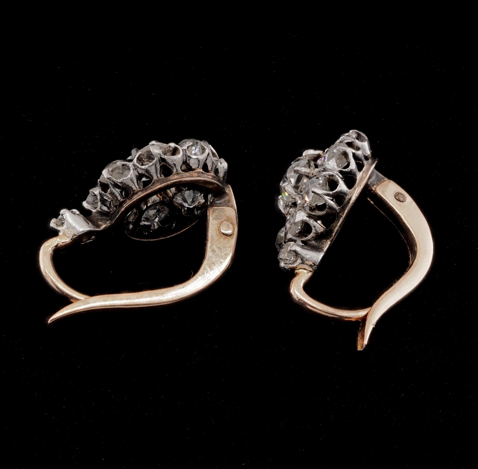 Edwardian 2.10 Ct Old Mine Cut Diamond Cluster Earrings For Sale 4