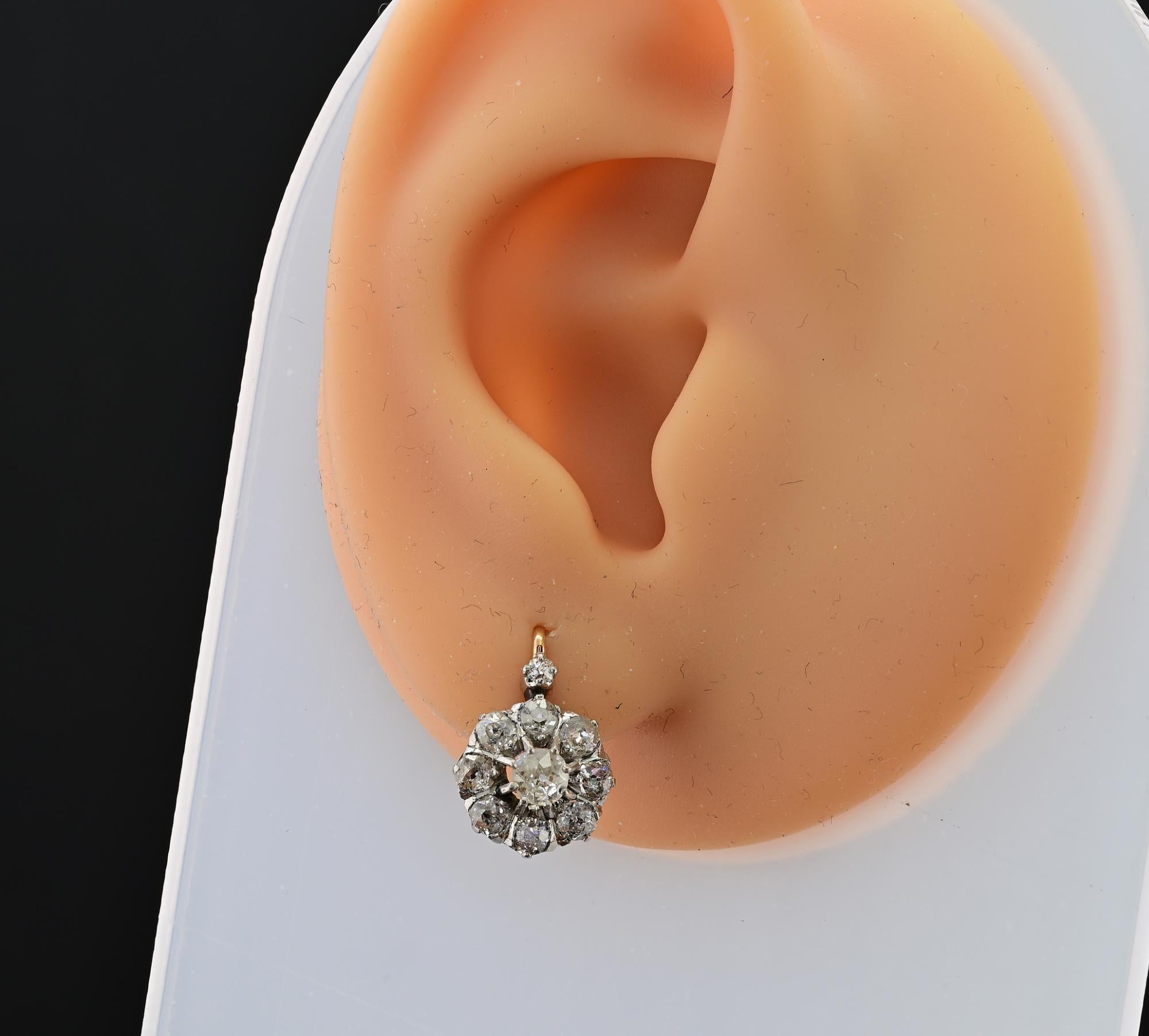 Edwardian 2.10 Ct Old Mine Cut Diamond Cluster Earrings For Sale 5