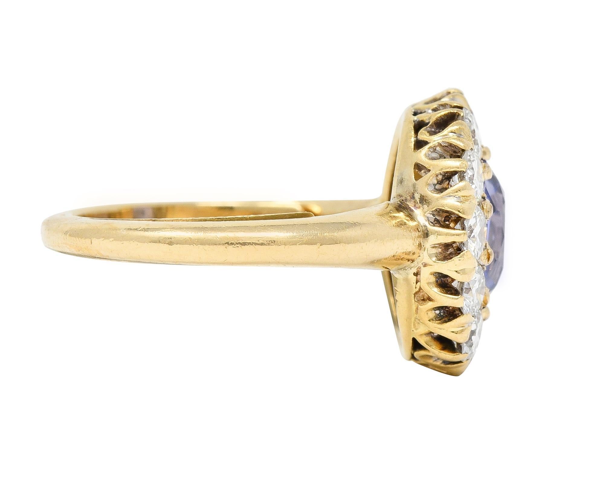 Edwardian 2.10 CTW No Heat Ceylon Sapphire Diamond 14 Karat Gold Antique Ring In Excellent Condition In Philadelphia, PA