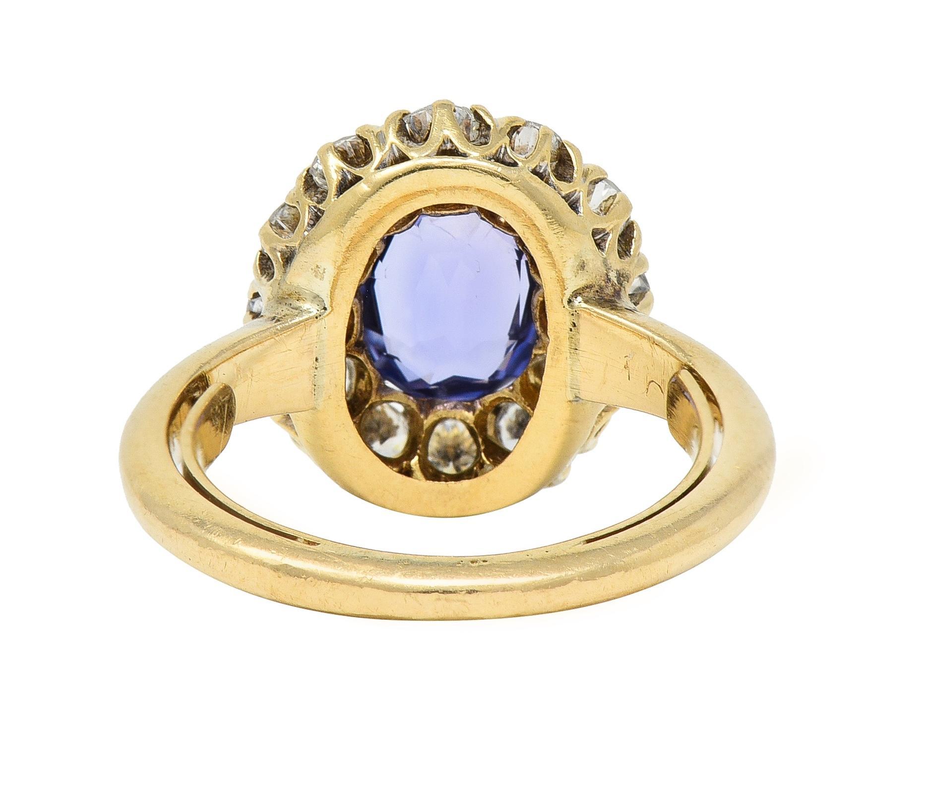 Women's or Men's Edwardian 2.10 CTW No Heat Ceylon Sapphire Diamond 14 Karat Gold Antique Ring