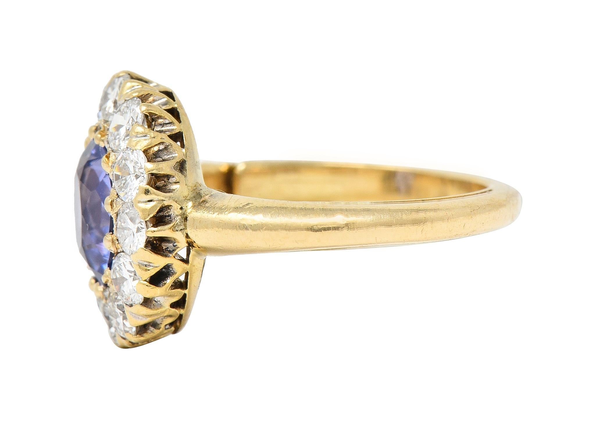 Edwardian 2.10 CTW No Heat Ceylon Sapphire Diamond 14 Karat Gold Antique Ring 1