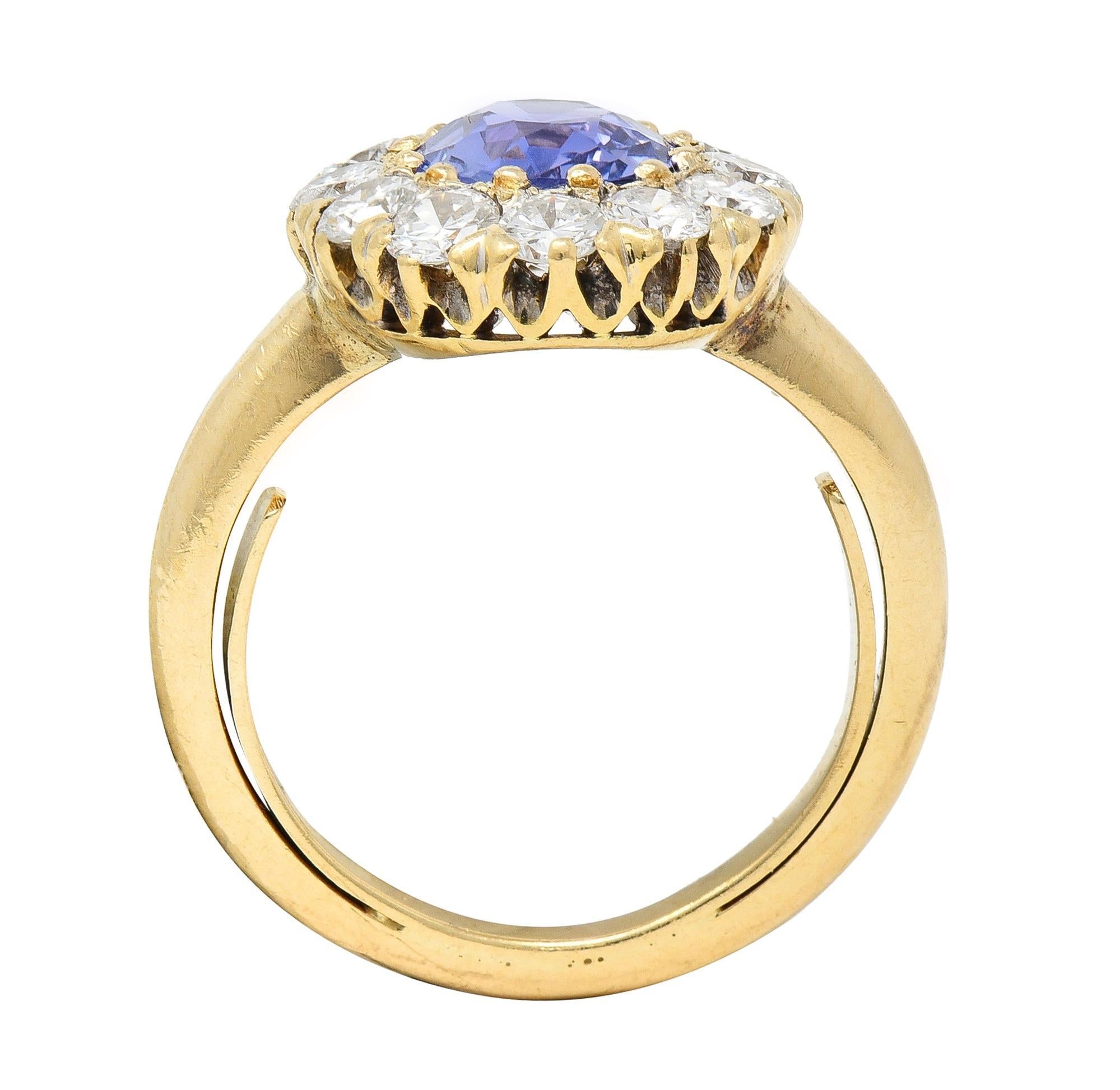 Edwardian 2.10 CTW No Heat Ceylon Sapphire Diamond 14 Karat Gold Antique Ring 4