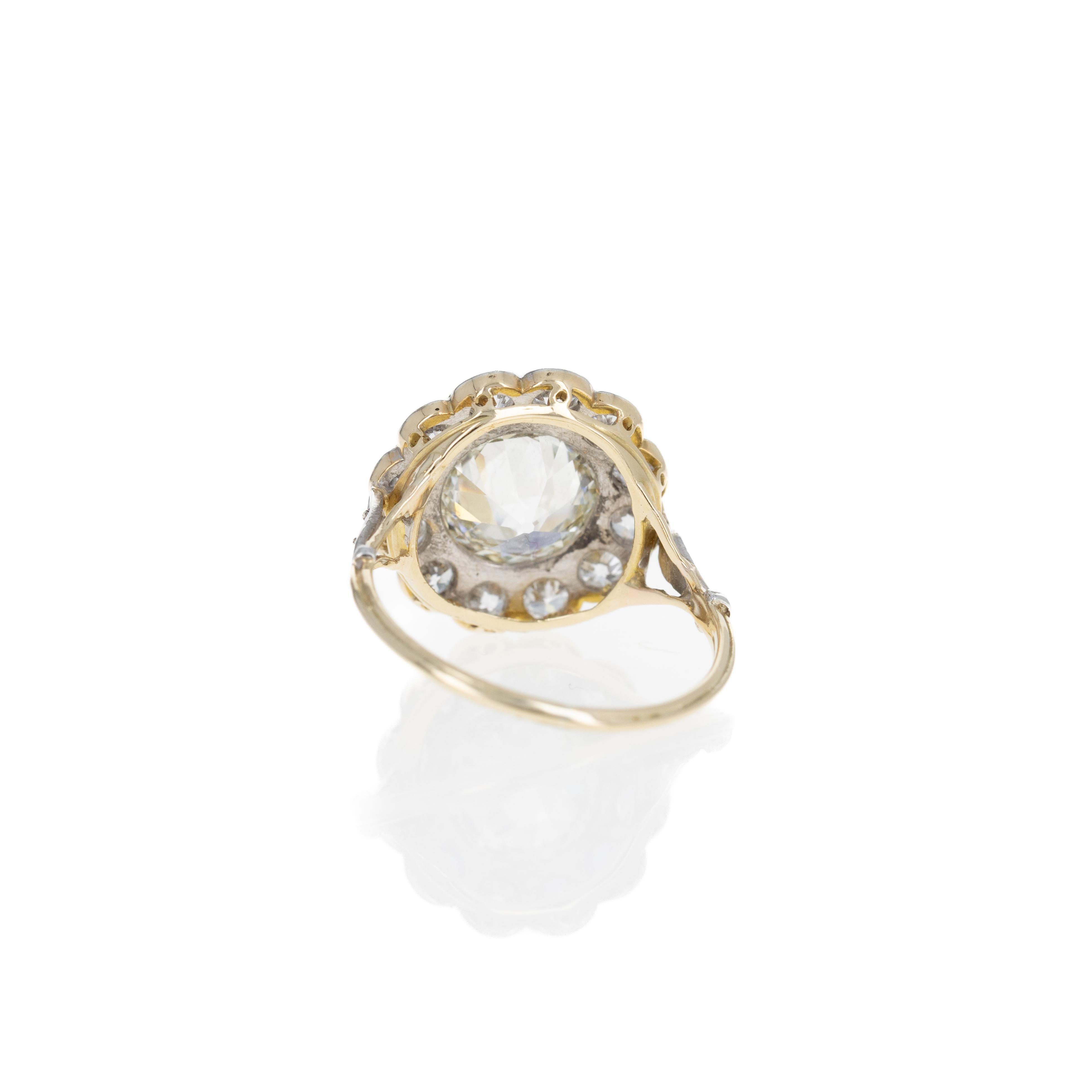 Bague édouardienne en grappe de diamants européens anciens de 2,13 carats Excellent état - En vente à Cape May, NJ