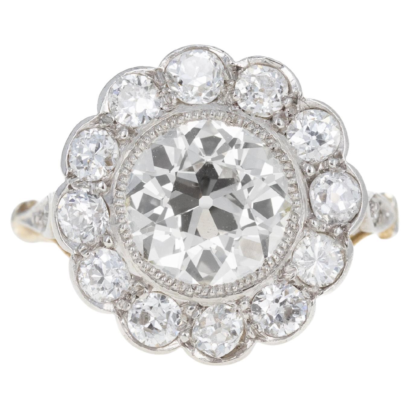 Edwardian 2.13 Carat Old European Diamond Cluster Ring