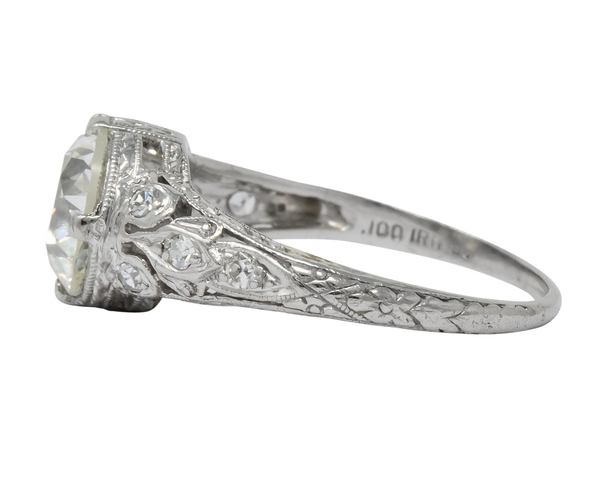 Round Cut Edwardian 2.13 Carat Old European Diamond Platinum Engagement Ring GIA