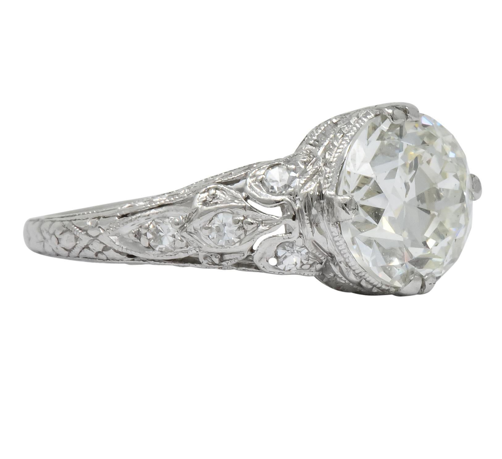 Edwardian 2.13 Carat Old European Diamond Platinum Engagement Ring GIA In Excellent Condition In Philadelphia, PA