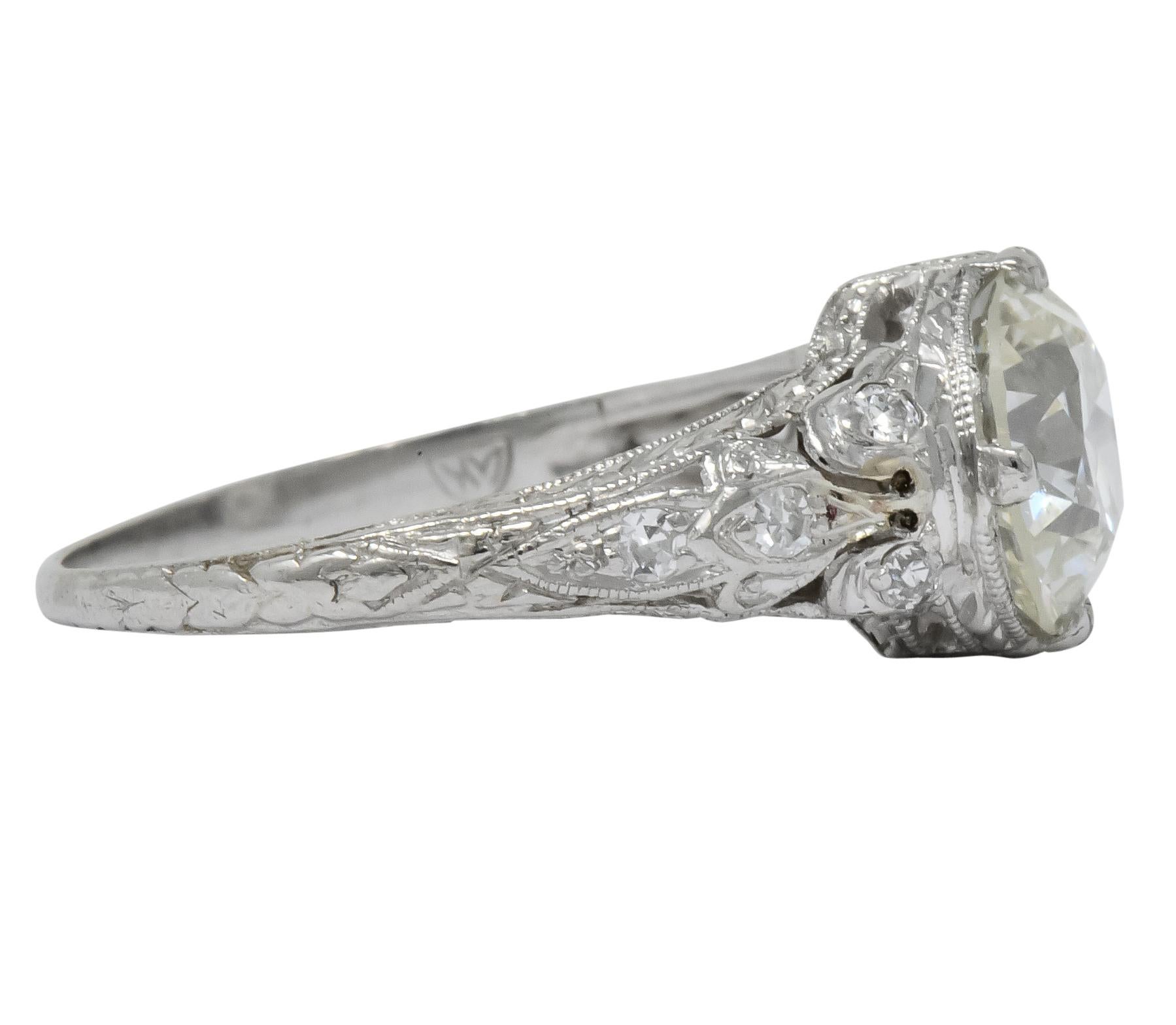 Women's or Men's Edwardian 2.13 Carat Old European Diamond Platinum Engagement Ring GIA