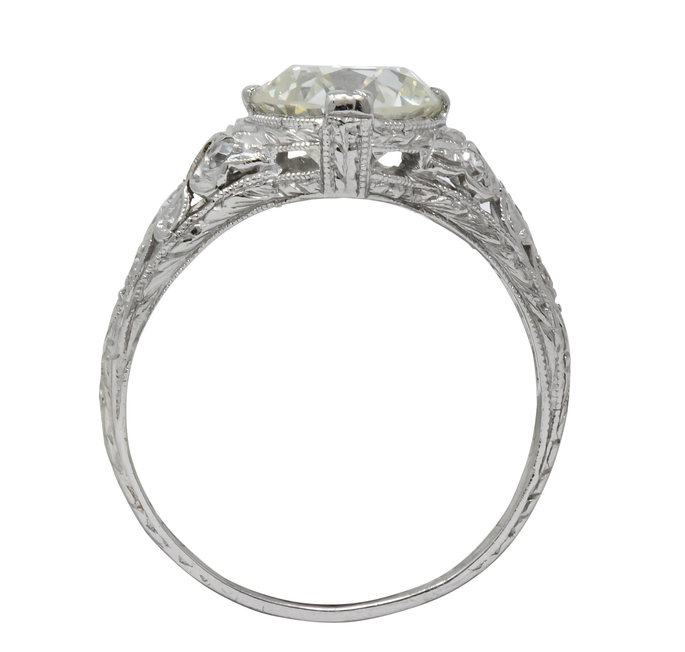 Edwardian 2.13 Carat Old European Diamond Platinum Engagement Ring GIA 2