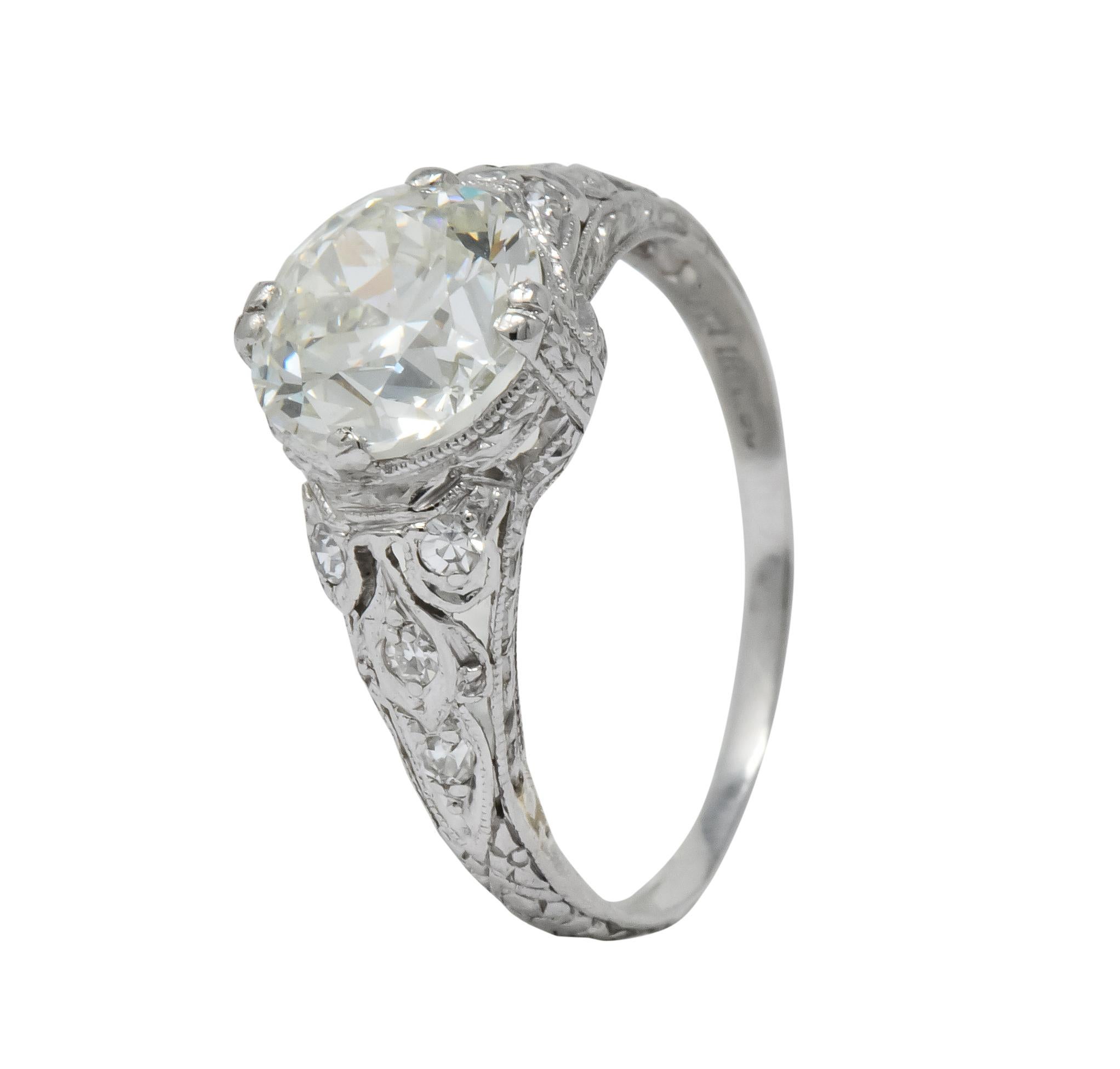 Edwardian 2.13 Carat Old European Diamond Platinum Engagement Ring GIA 3