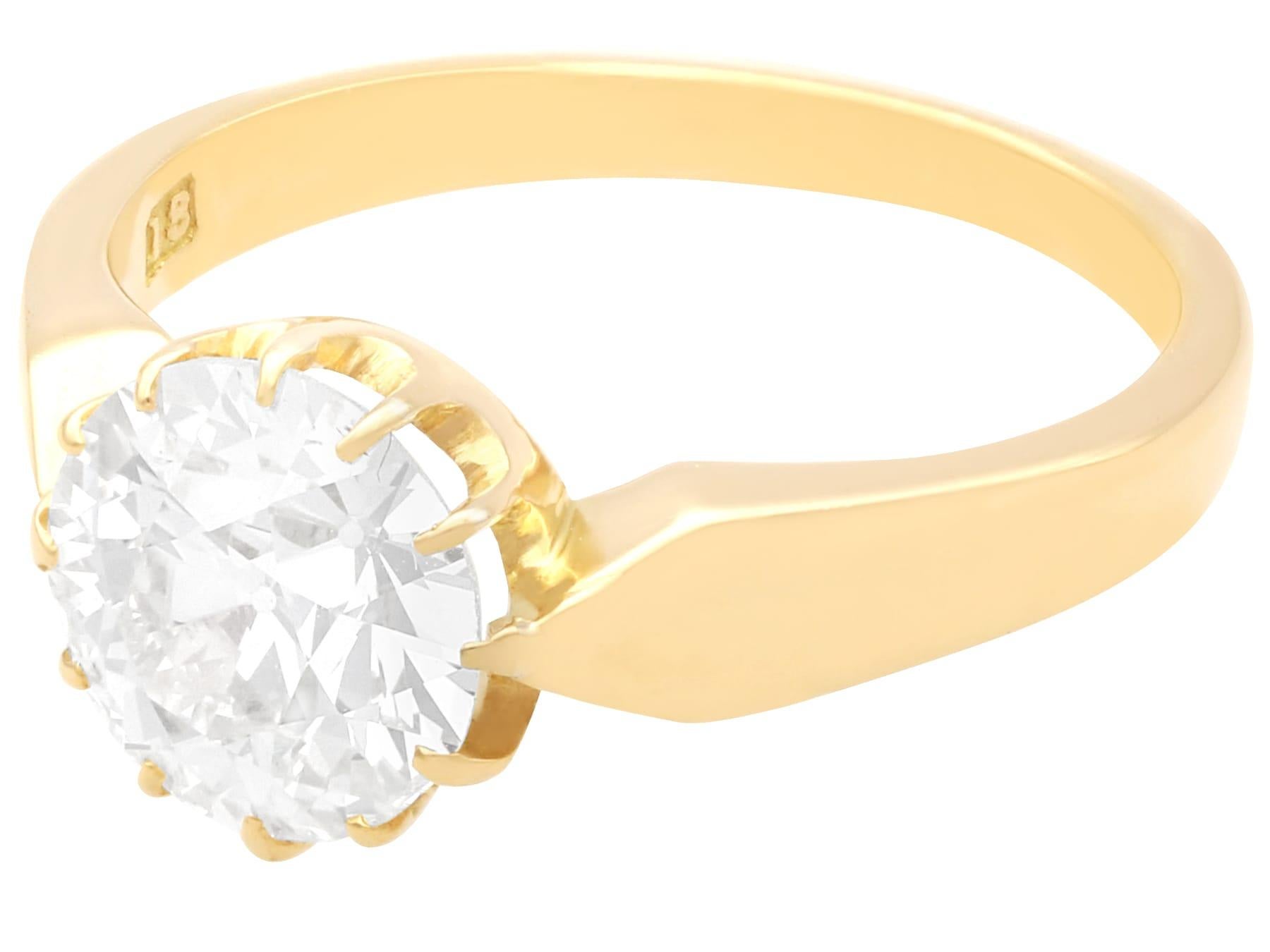 Round Cut Edwardian 2.16 carat Diamond and 18k Yellow Gold Solitaire Ring For Sale