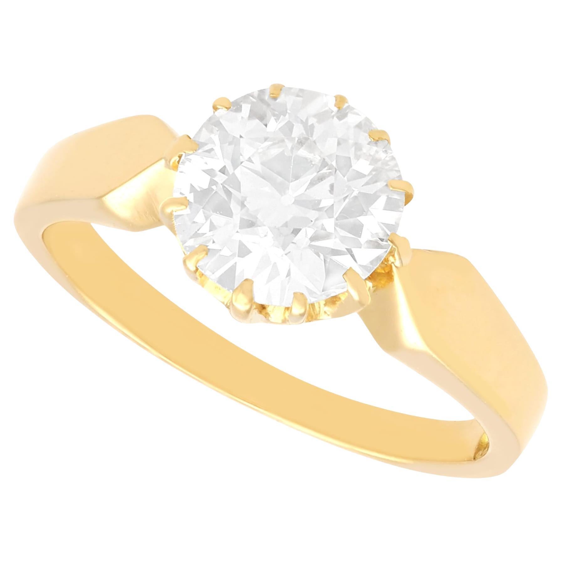 Edwardian 2.16 carat Diamond and 18k Yellow Gold Solitaire Ring For Sale