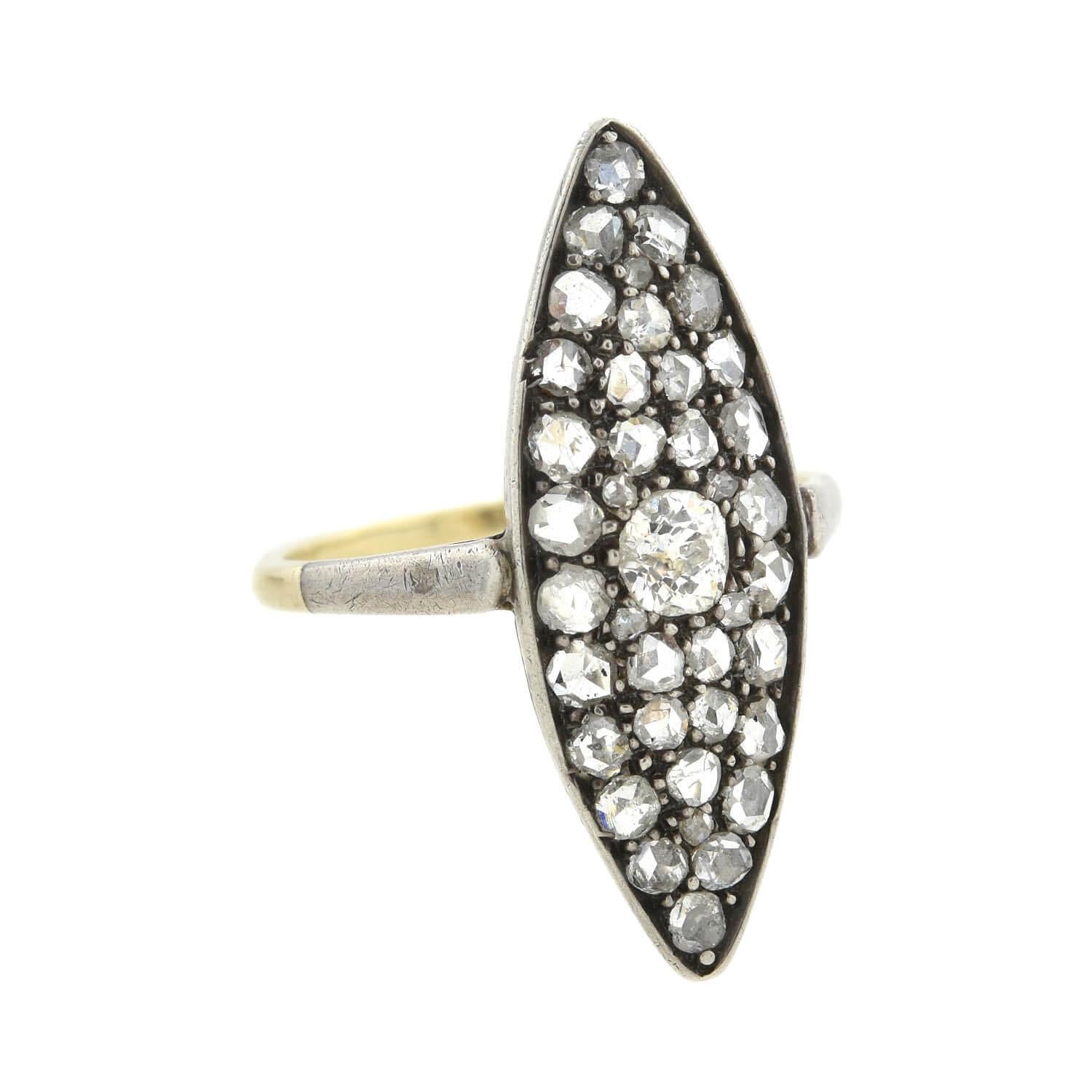 Edwardian 21kt/Sterling and Diamond Navette Ring For Sale