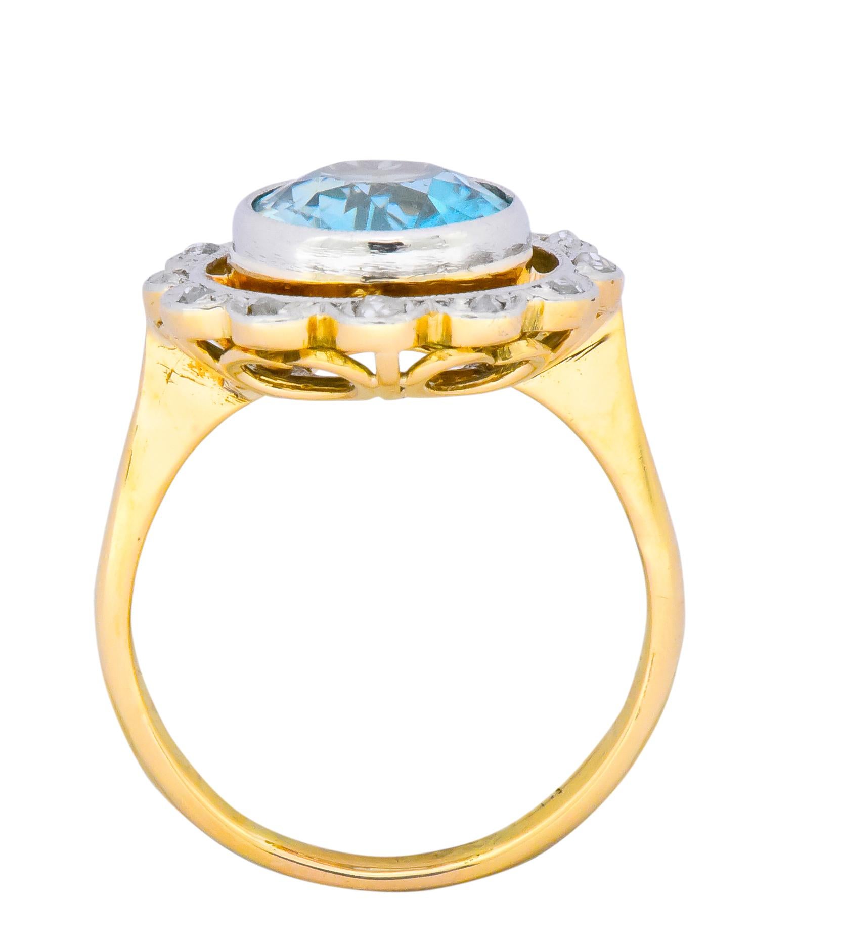 Edwardian 2.20 Carat Zircon Diamond Platinum 14 Karat Gold Ring 2