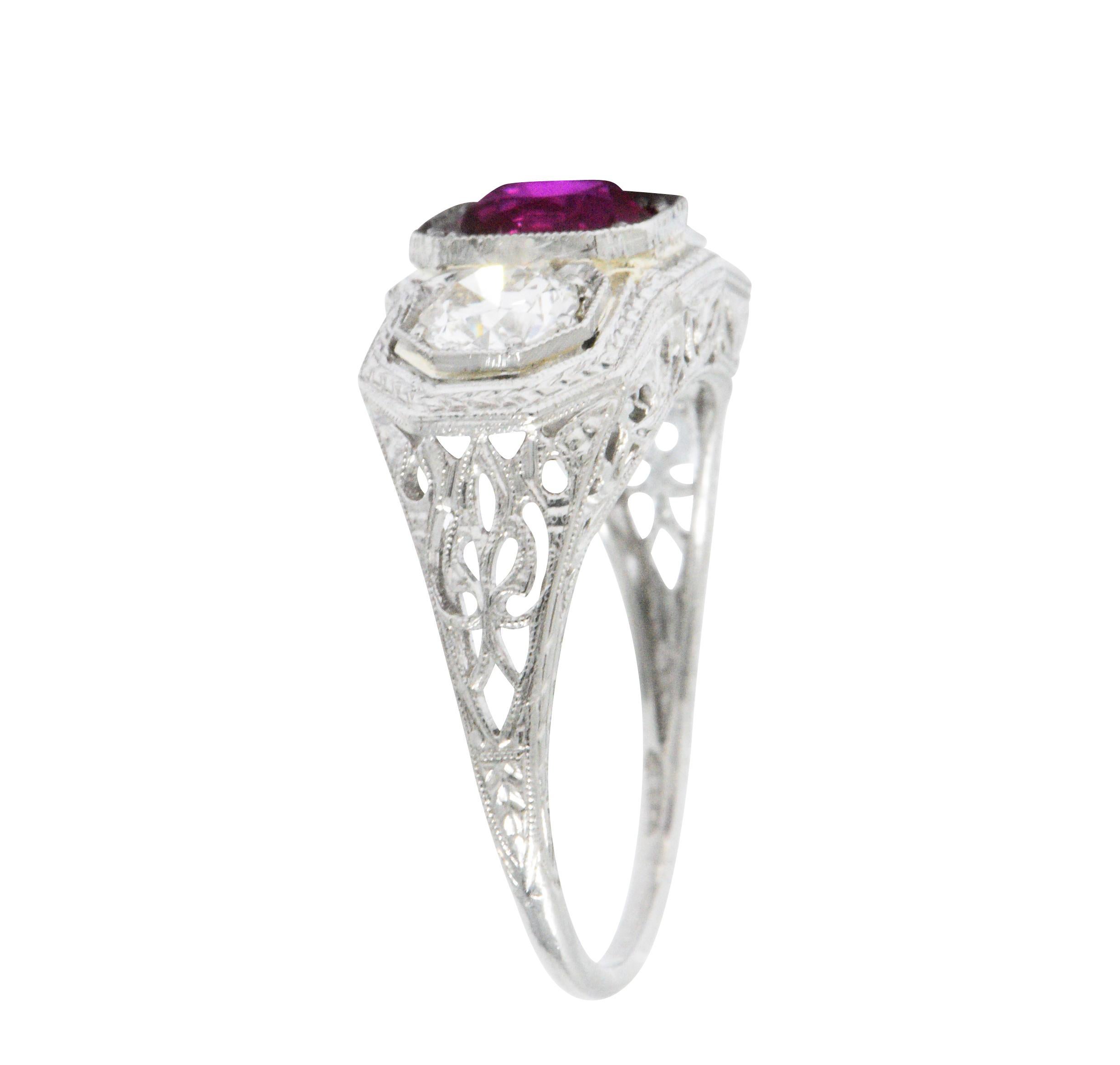 Edwardian 2.20 CTW Unheated Burma Ruby Diamond And Platinum Ring AGL In Excellent Condition In Philadelphia, PA